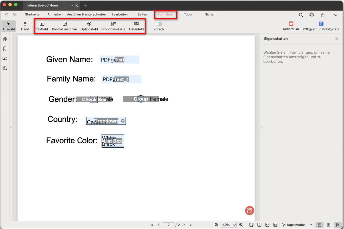 Formularfelder für PDF erstellen