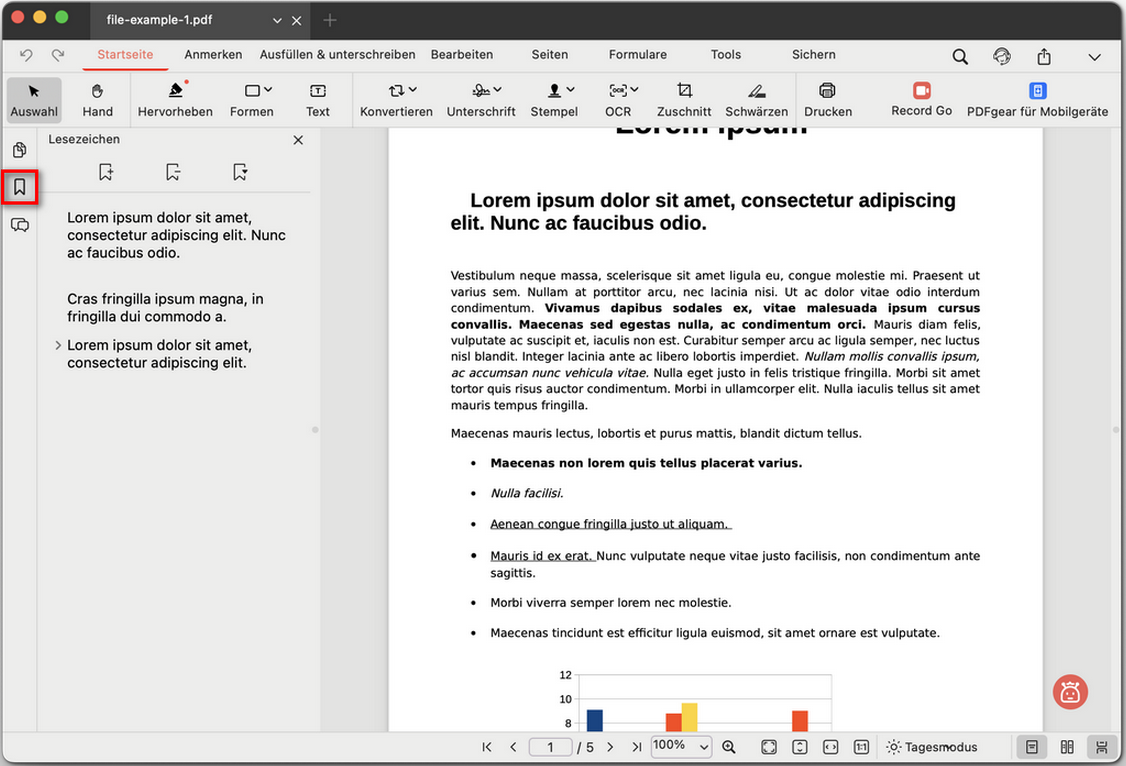 Lesezeichen in einer PDF öffnen