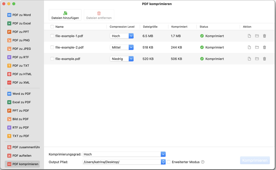 Mehrere PDF-Dateien gleichzeitig komprimieren