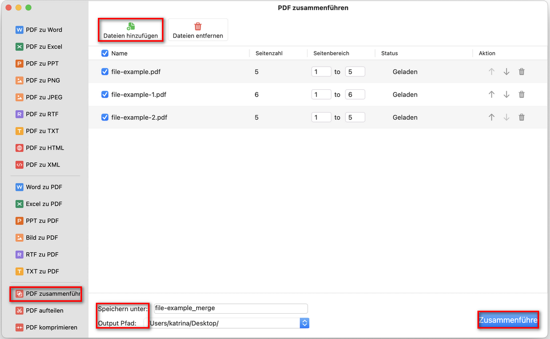 Mehrere PDF-Dateien zusammenführen