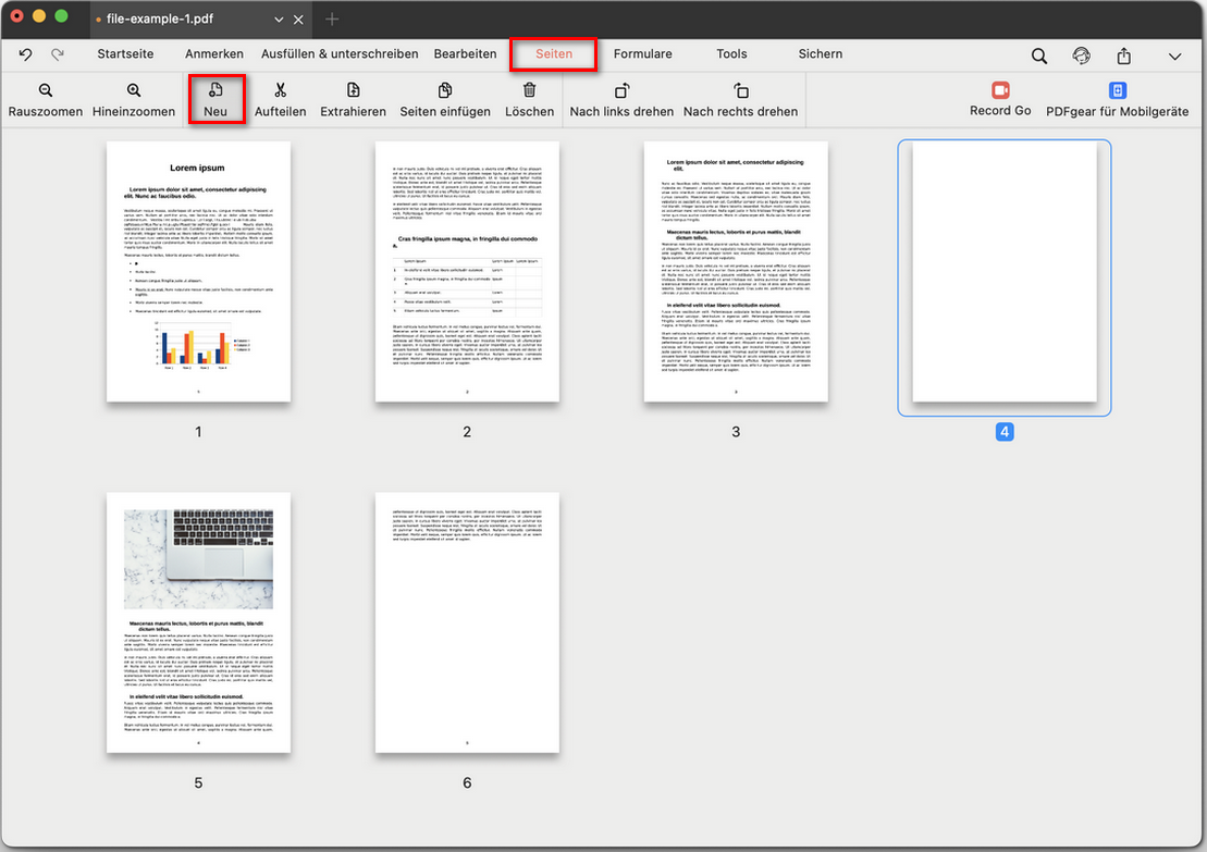 Neue leere PDF-Seite hinzufügen