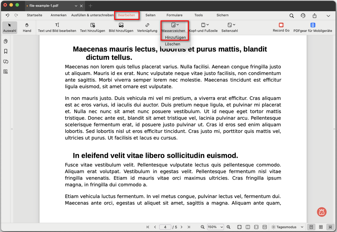 Option Wasserzeichen hinzufügen auswählen