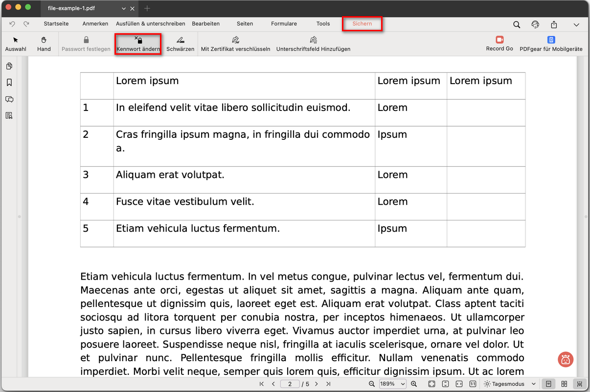 Passwort ändern auswählen