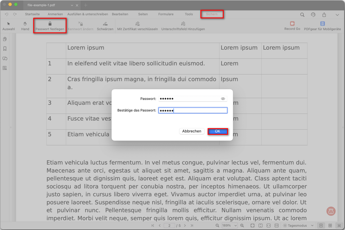 Passwort für eine PDF-Datei festlegen