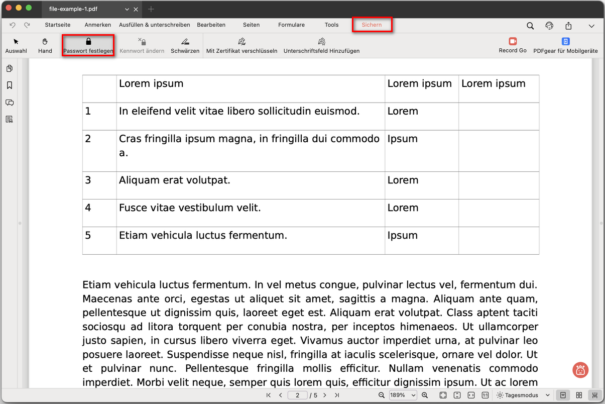 Passwort-Tool öffnen