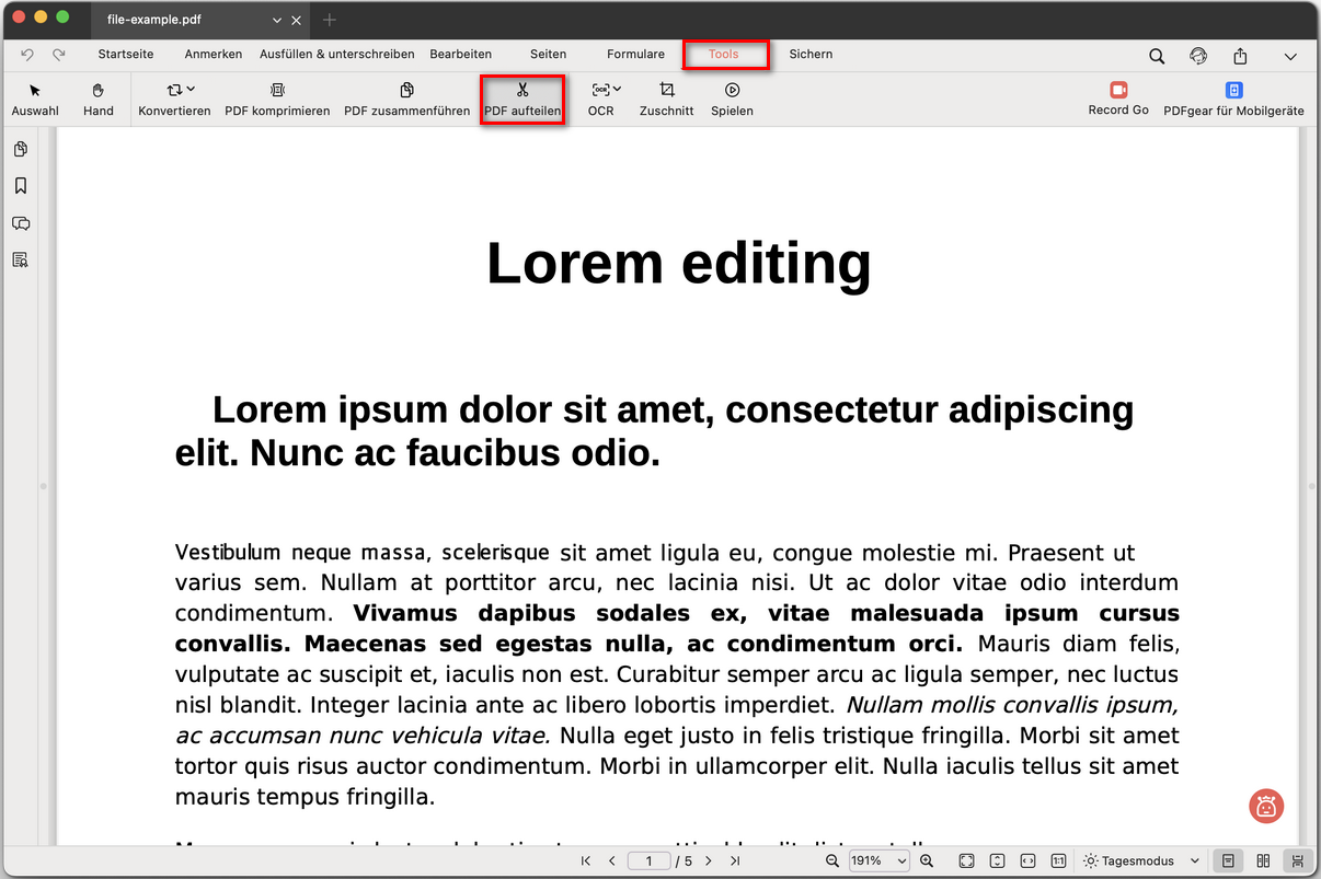 PDF-Seitenteiler öffnen