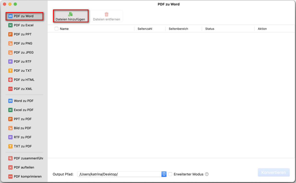 PDF zum Konvertieren hinzufügen