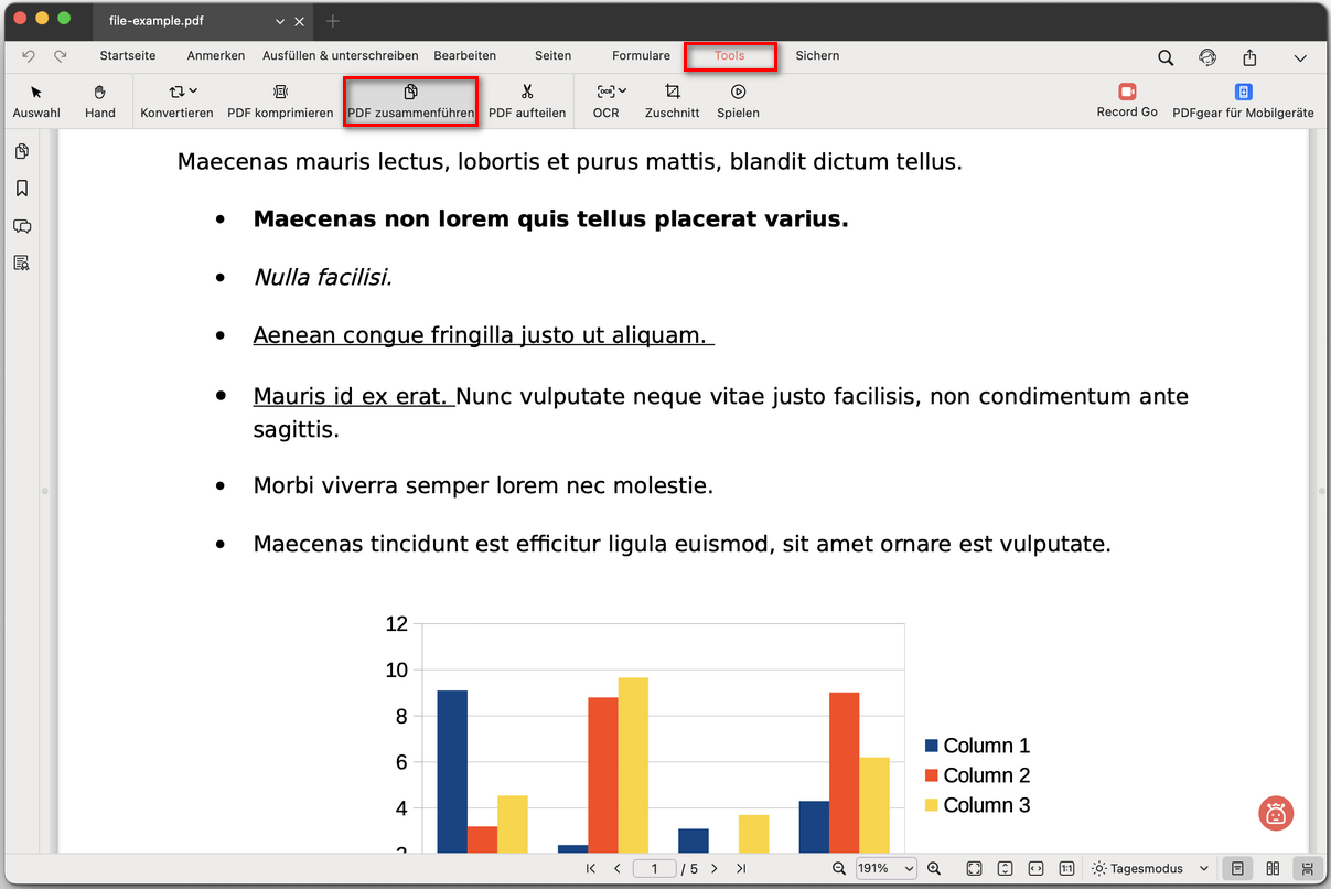 PDF-Zusammenführung öffnen