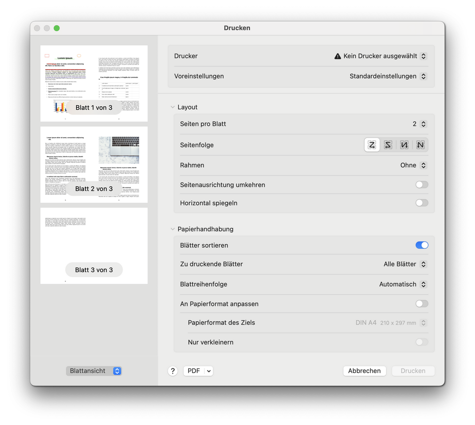 Seiten- und Papiereinstellungen