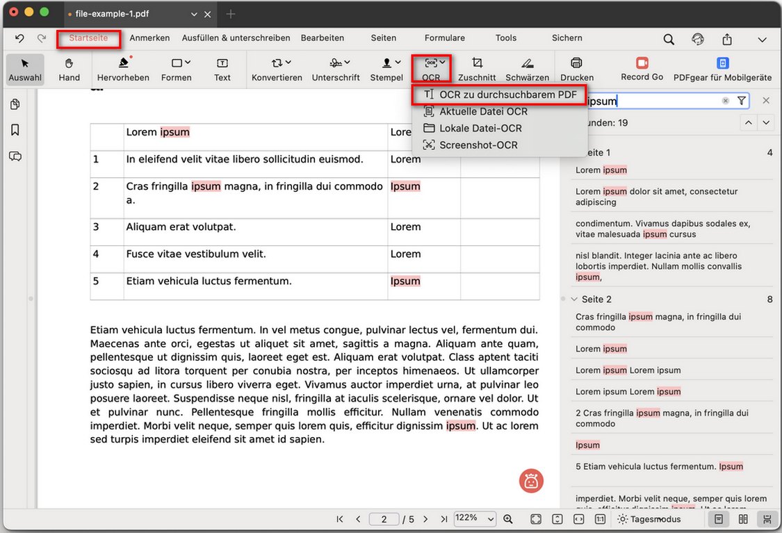 Text in einer gescannten PDF suchen