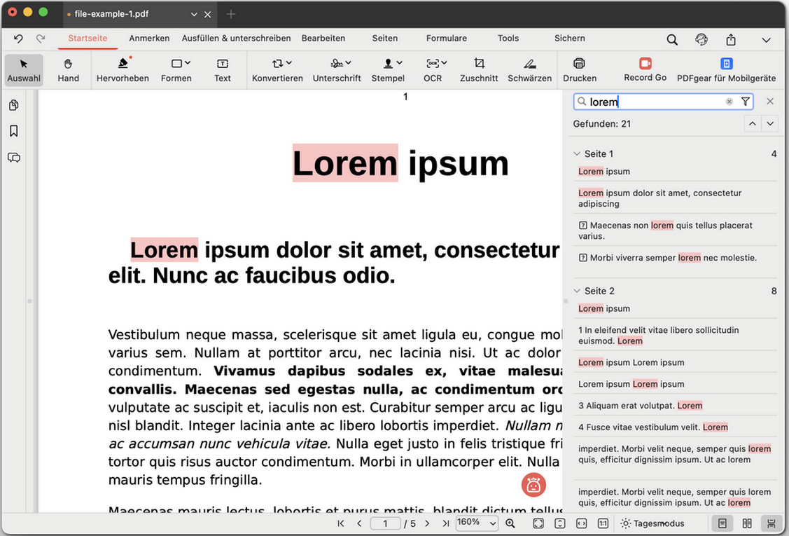 Text in einer normalen PDF suchen