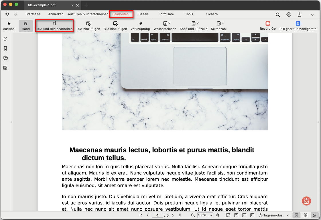 Text und Bilder bearbeiten auswählen