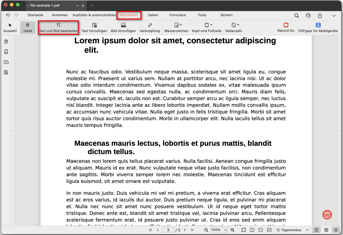 Textbearbeitungsmodus öffnen