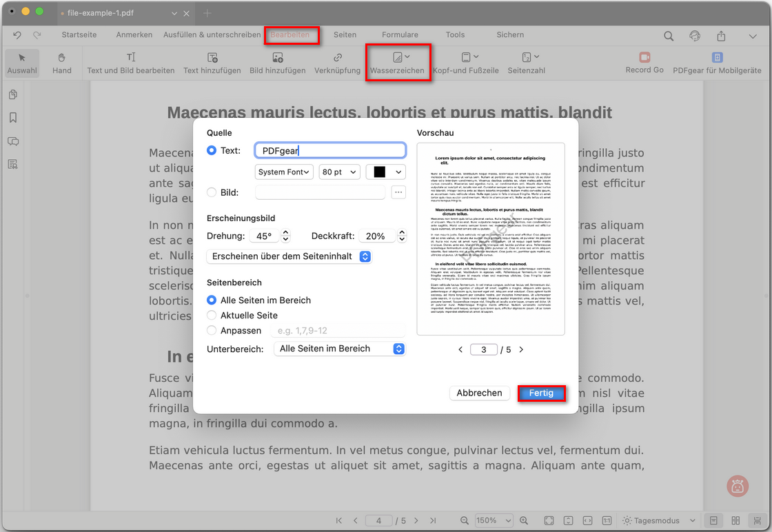 Wasserzeichen hinzufügen und Vorschau anzeigen