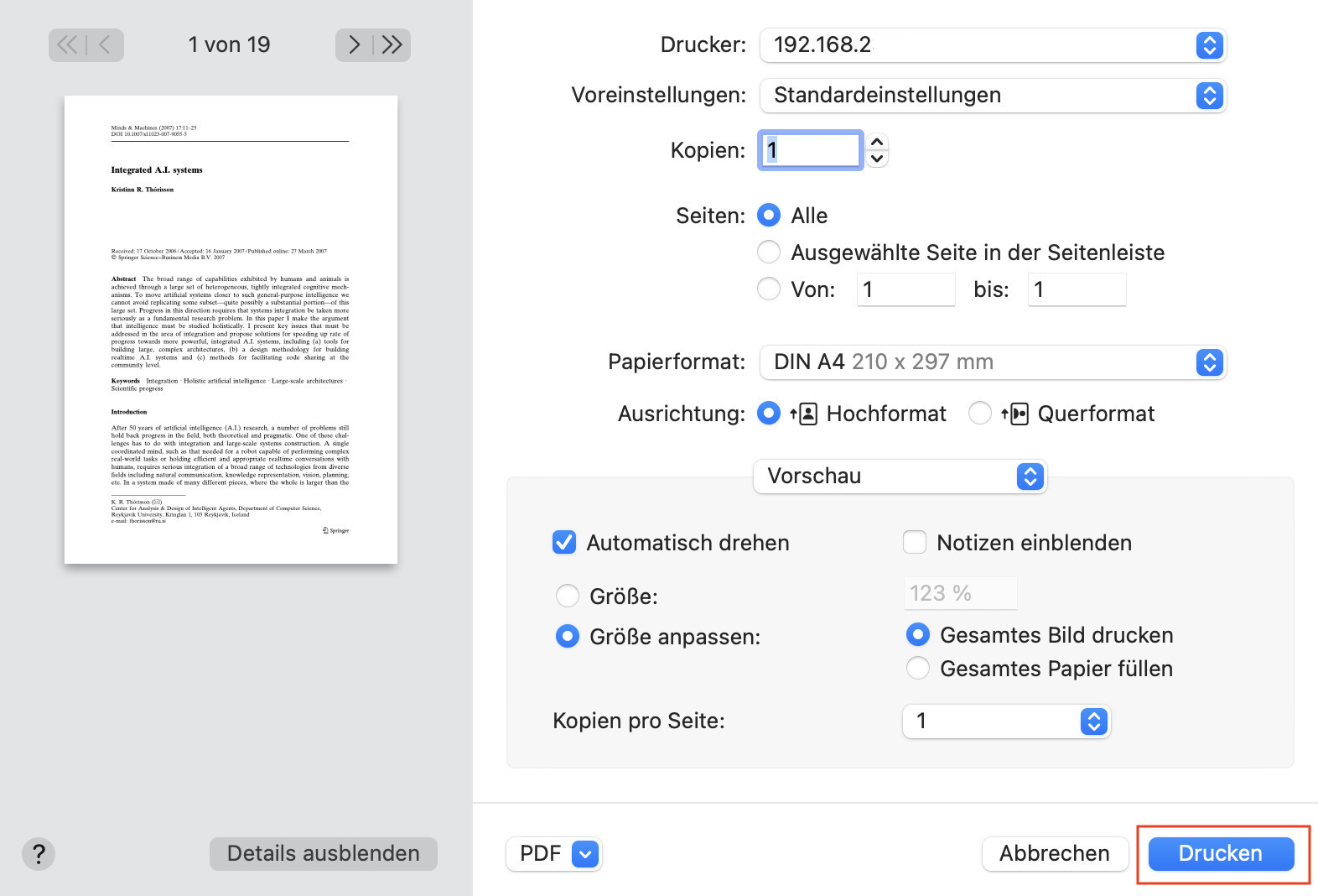 Druckoptionen einstellen