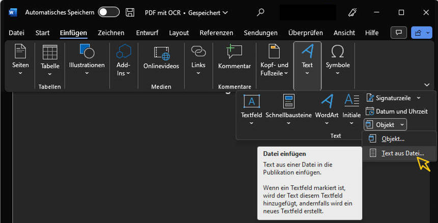 text von pdf in word einfügen