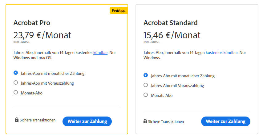 adobe acrobat preise