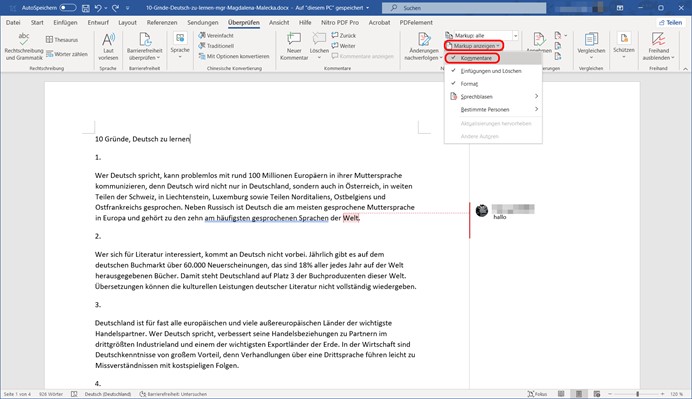 pdf mit Notizen drucken