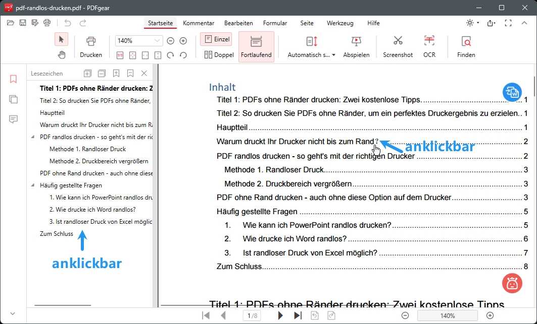 Anklickbare Inhaltsverzeichnisse erstellen