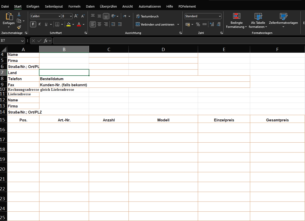 Ausfüllbares Formular in Excel einfügen