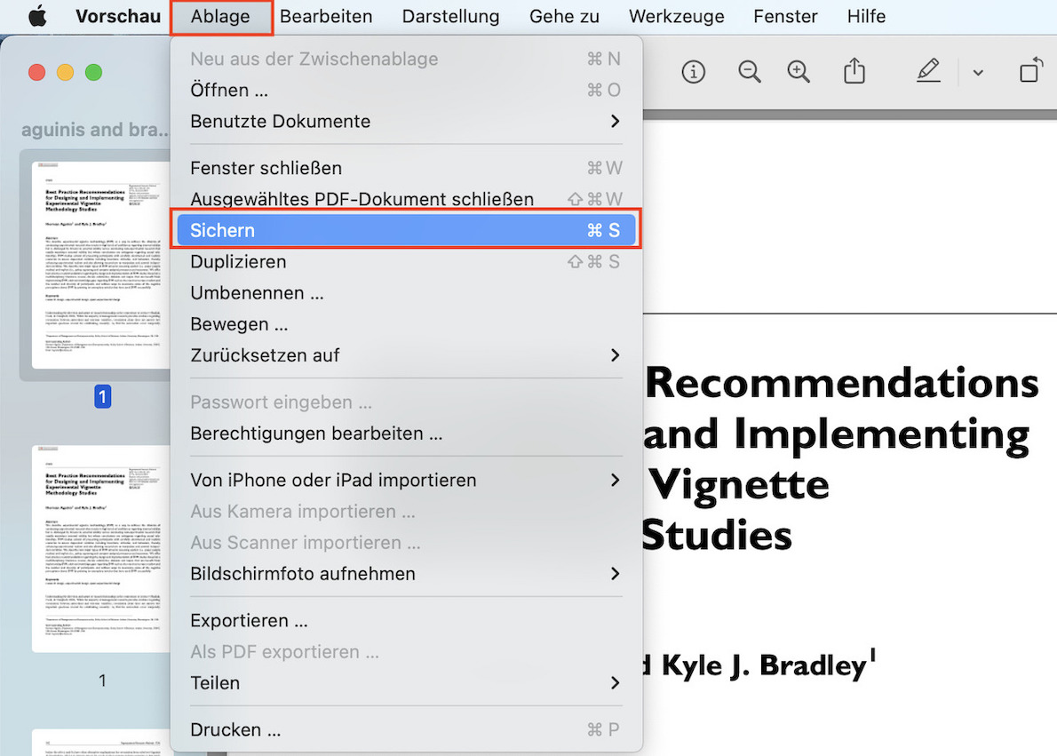 Bearbeitete PDF-Datei speichern