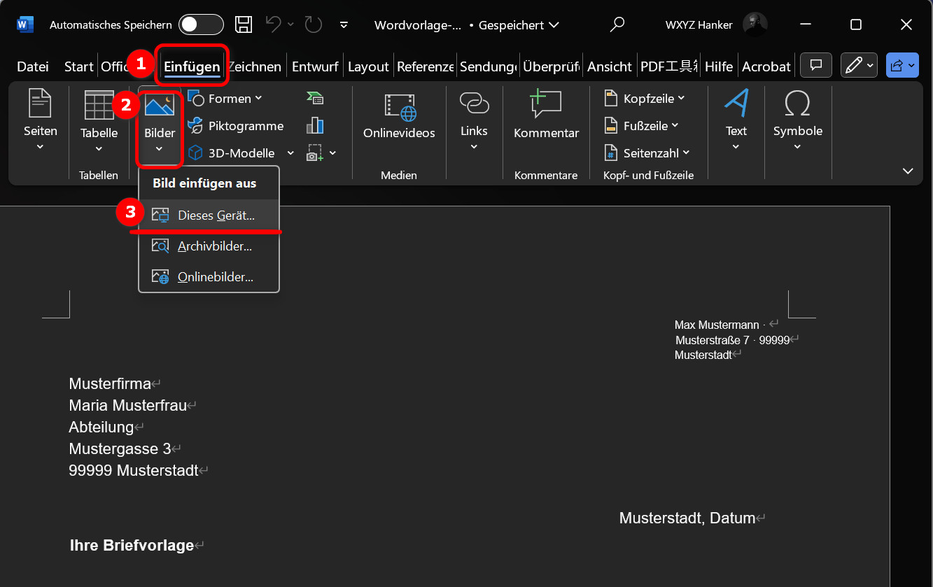 Bilder in Word hochladen