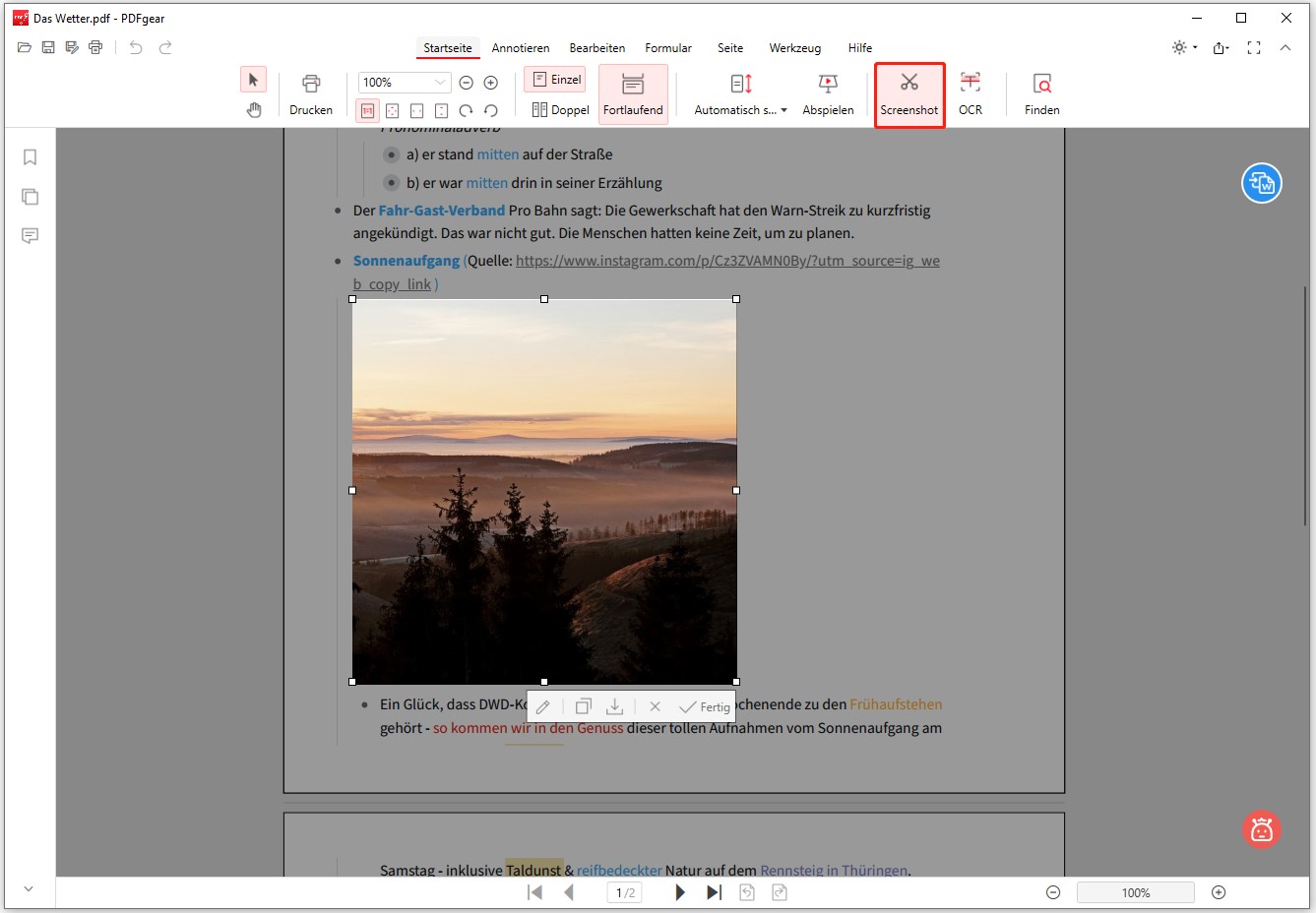Bilder mit Screenshot von PDFgear aus PDF extrahieren
