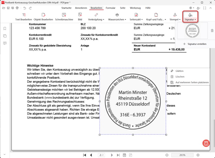 Bilder unter Signatur speichern