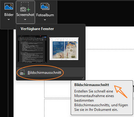 bildschirmausschnitt von pdf einfügen