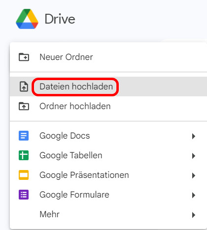 Das PDF in Google Drive hochladen