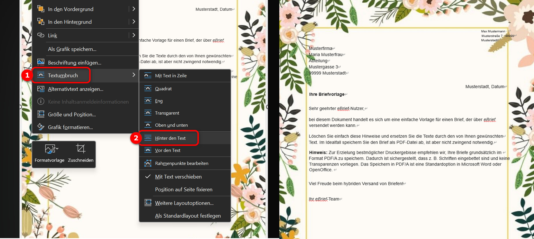 Den Hintergrund und die Position des Textes anpassen