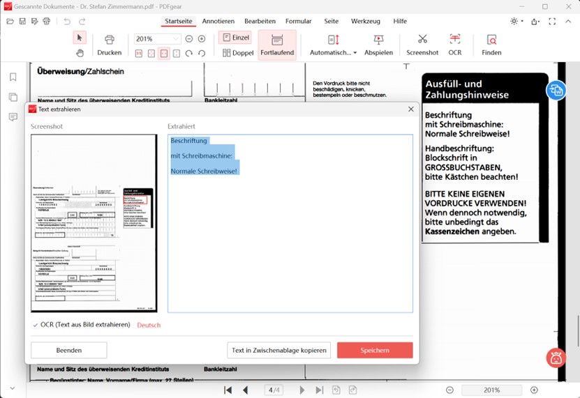 Den Text im PDF erkennen