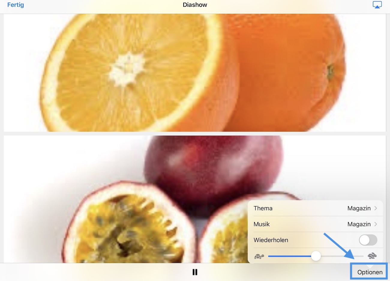 Diashow-Optionen einstellen