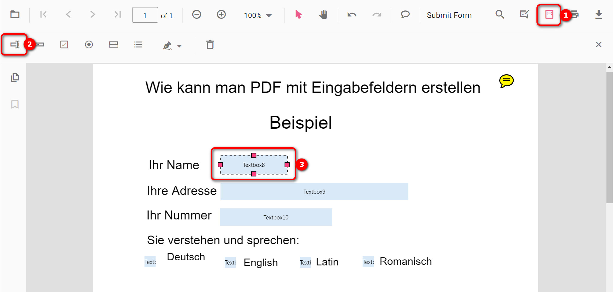 Ein ausfüllbares Textfeld einfügen