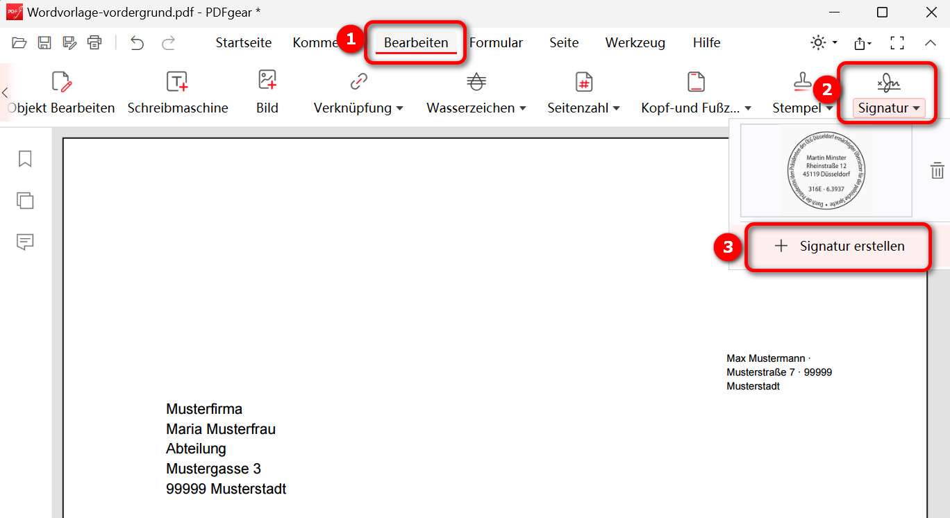 Ein Signaturbild mit PDFgear erstellen