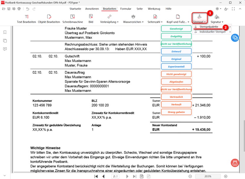Einen Stempel auswählen