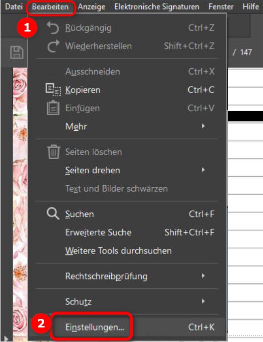 Einstellungen im Acrobat öffnen