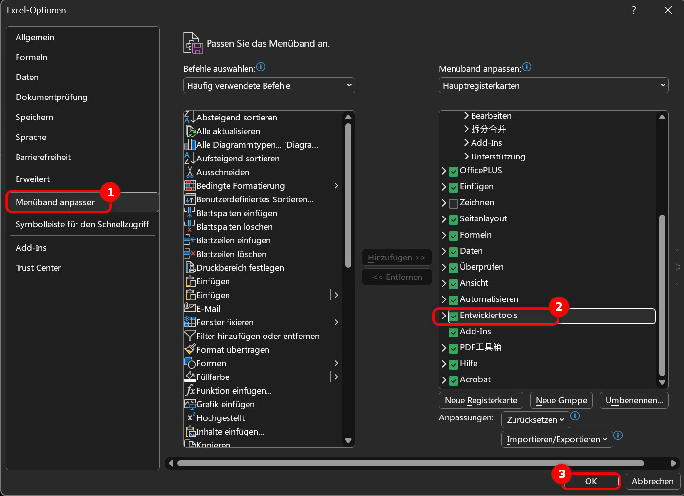 Entwicklertools im Excel öffnen