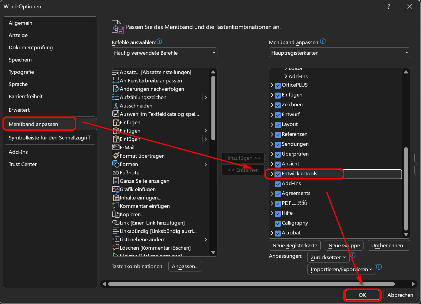 Entwicklertools im Word öffnen
