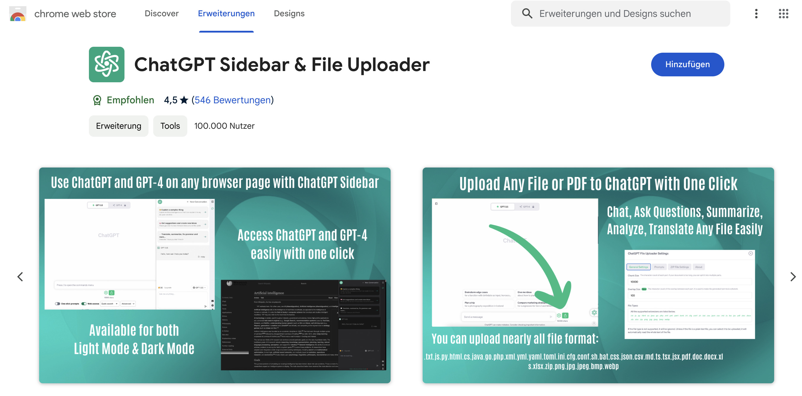 Erweiterung zum Browser hinzufügen
