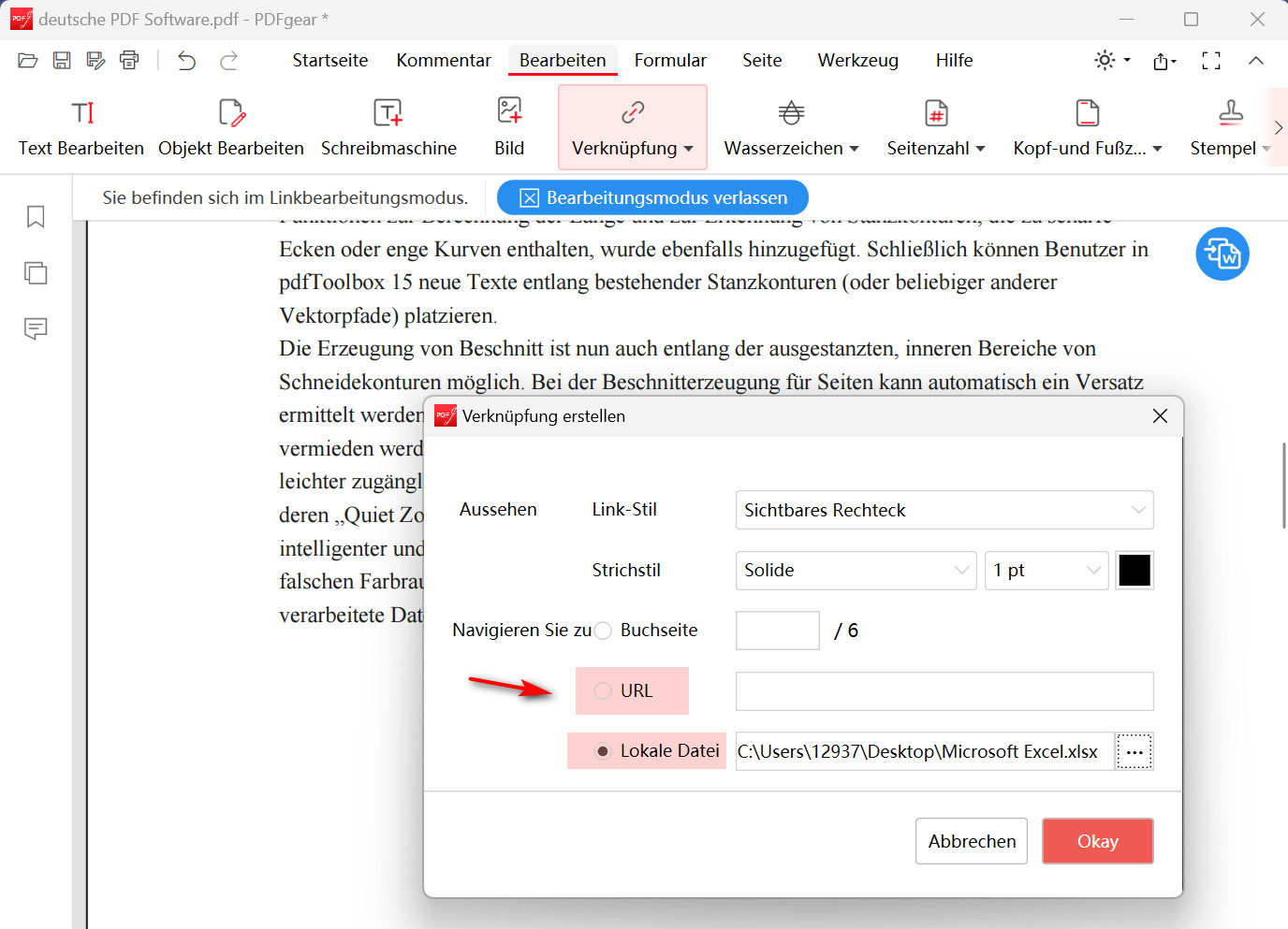 Excel in PDF mit PDFgear einfügen