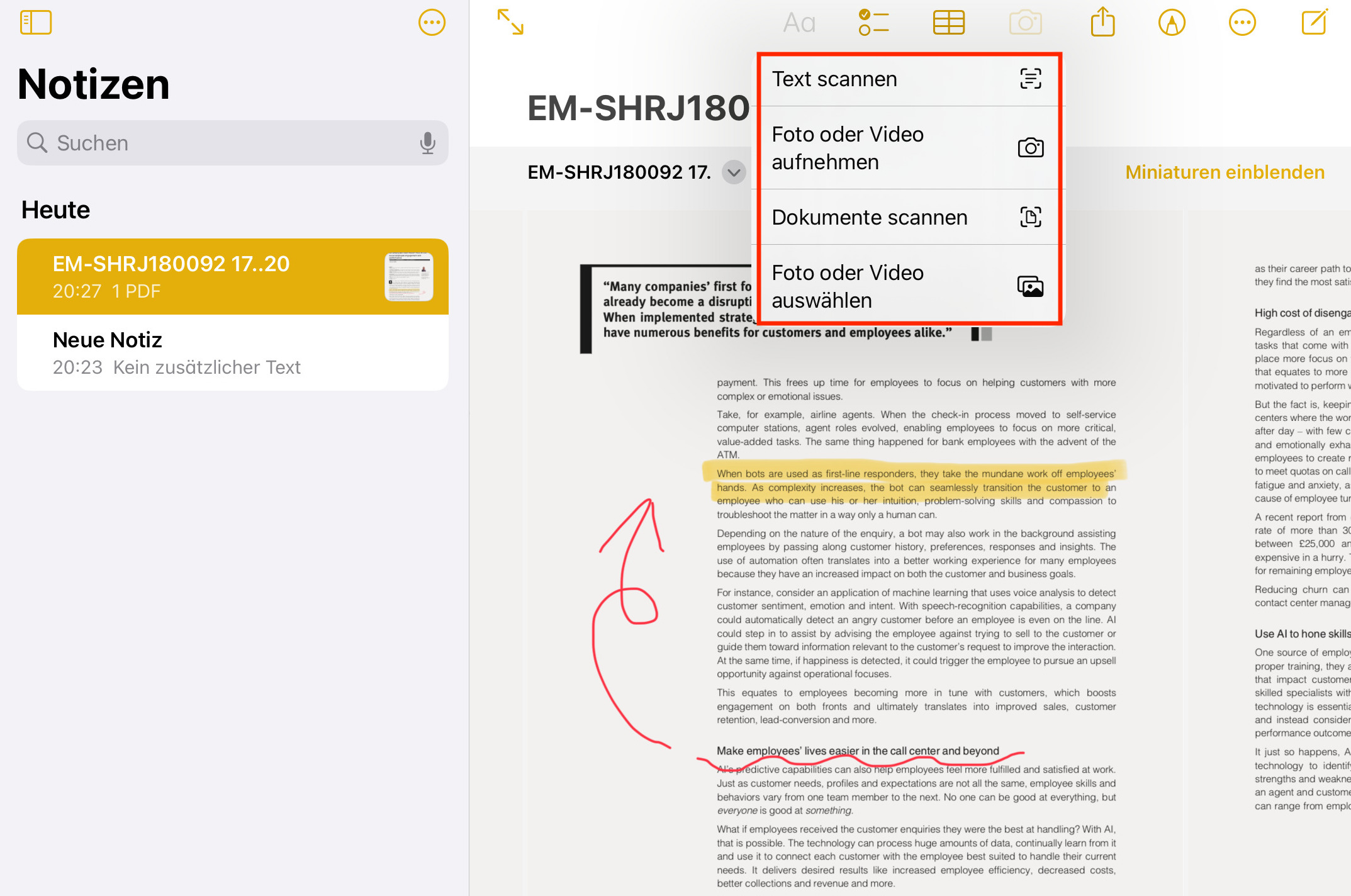 Foto in Notizen hinzufügen