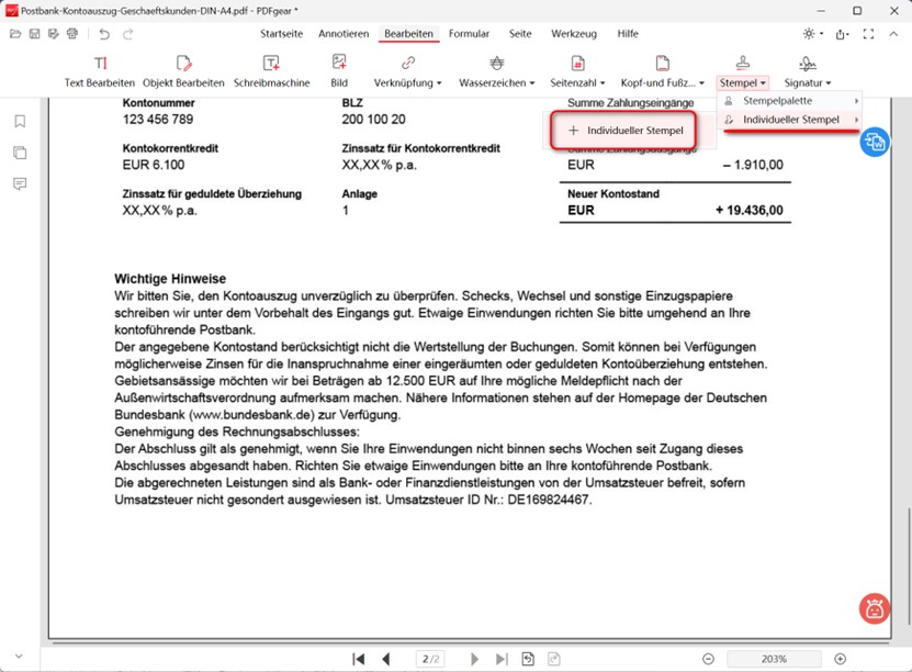 Individuellen Stempel auswählen