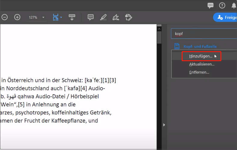 Zur Kopf- und Fußzeile navigieren