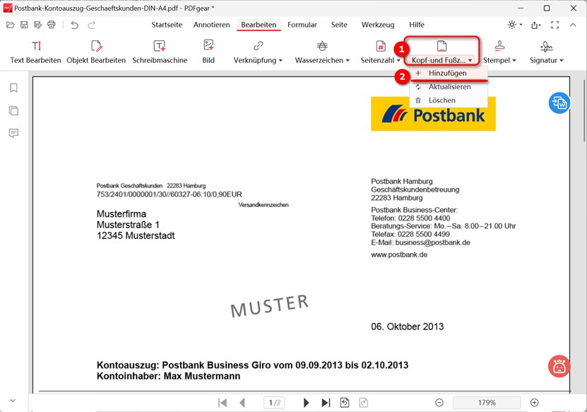 Kopf- und Fußzeile hinzufügen