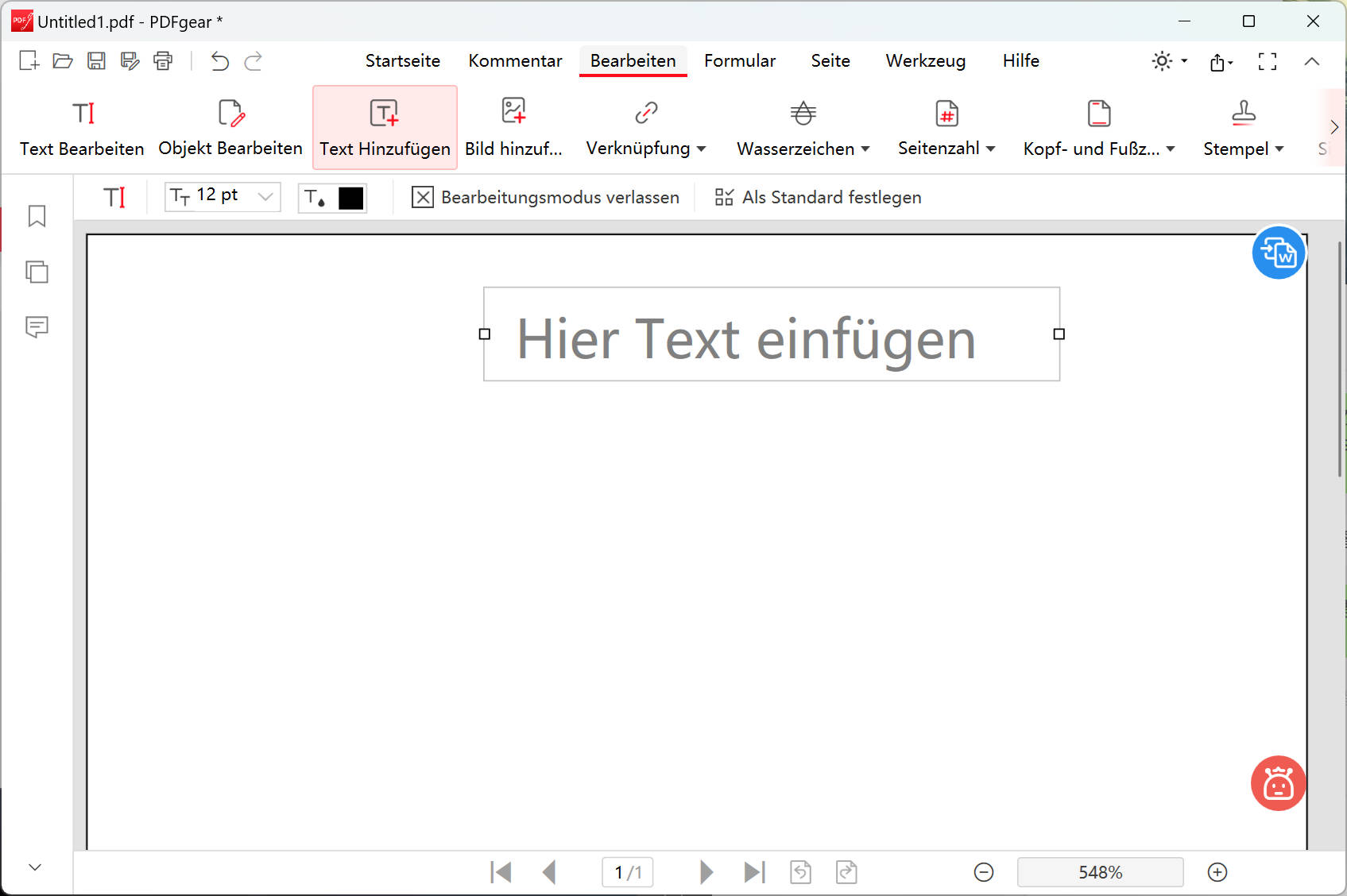 Leere PDF-Datei bearbeiten