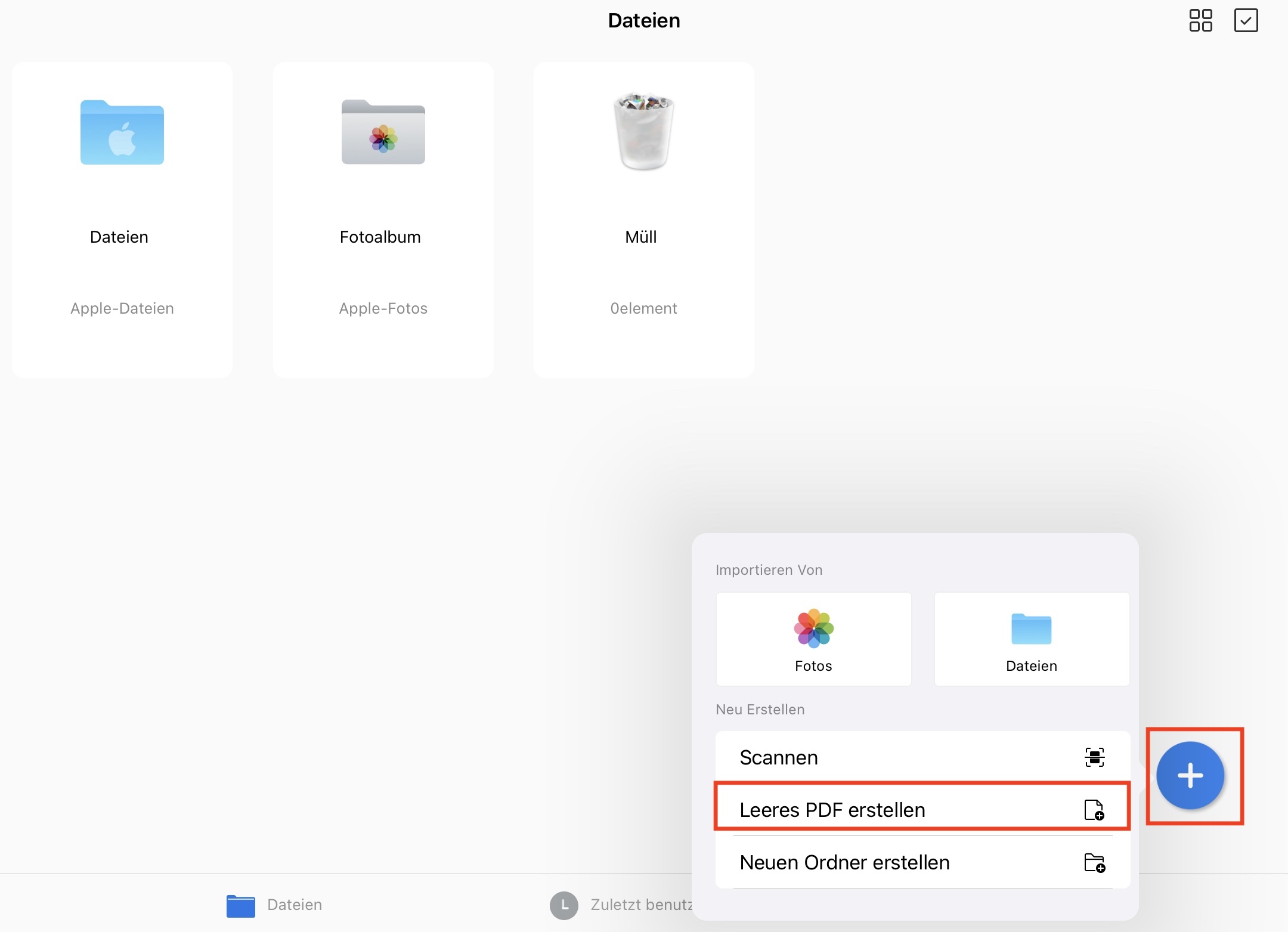 Leere PDF-Dateien mit PDFgear auf iPhone/iPad erstellen