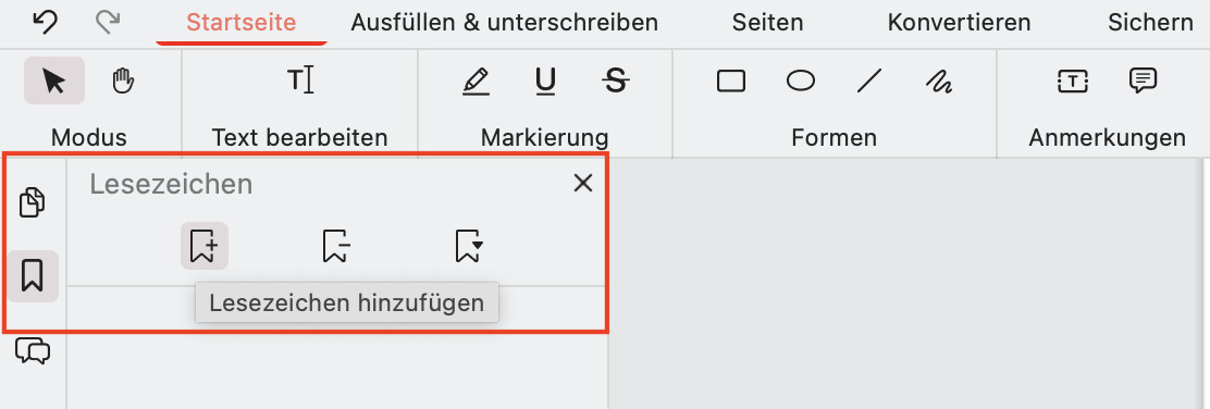 Lesezeichen-Werkzeug in PDFgear anklicken