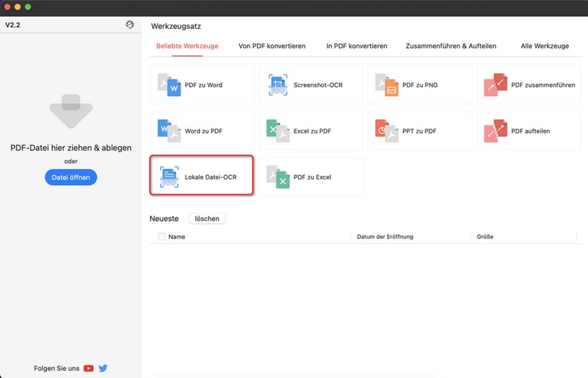 „Lokale Datei-OCR“ auswählen