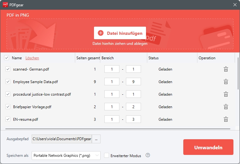 mehrere PDFs in Bilder stapelweise